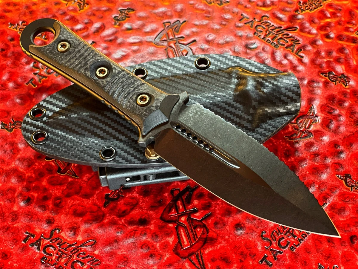 Microtech/Borka Blades SBD Dagger DLC Full Serrated W/ Carbon Fiber Scales Signature Series 2 Microtech/Borka Blades SBD Dagger DLC Full Serrated W/ Carbon Fiber Scales Signature Series - Image 2