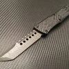 Microtech Signature Series Combat Troodon Hellhound Tanto Damascus Carbon Fiber Top Silver Ringed Ti