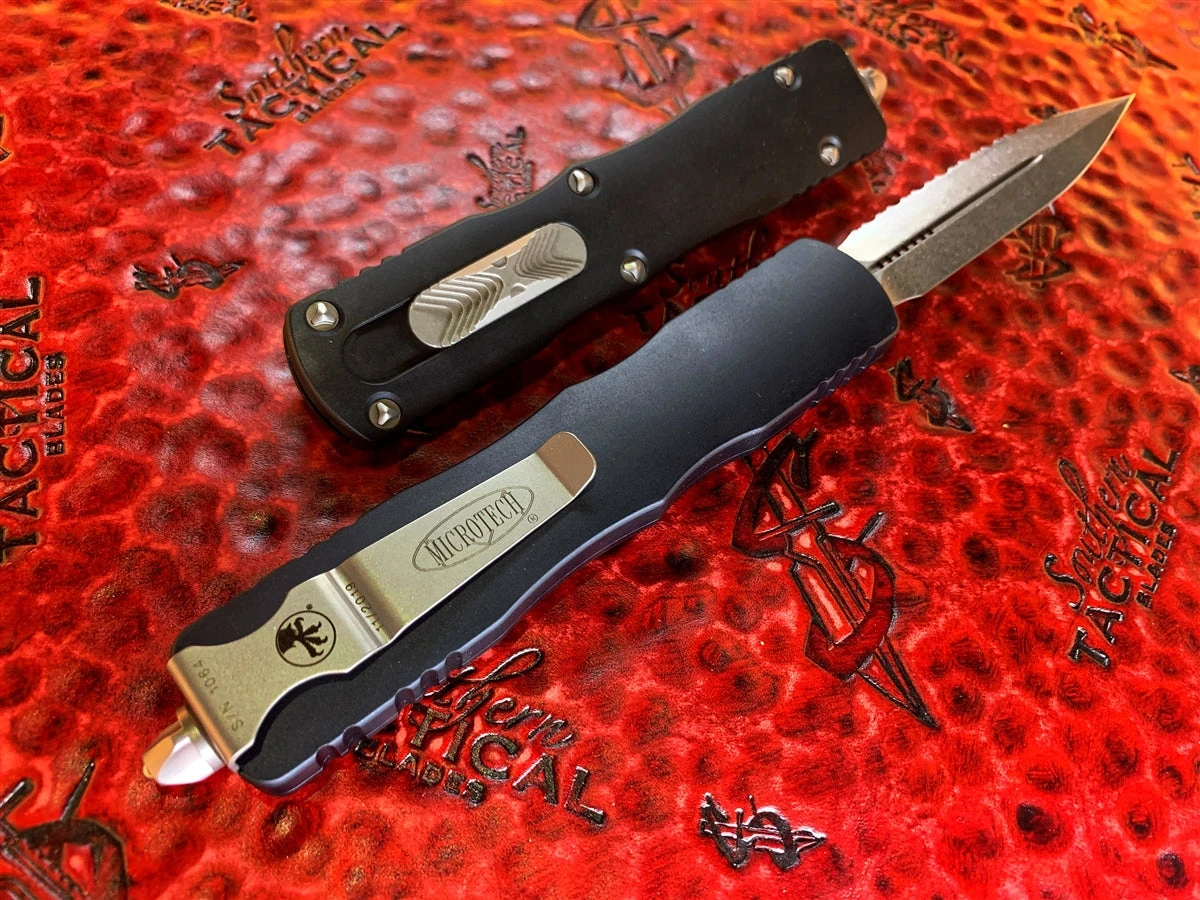 Microtech Dirac Delta Double Edge Stonewashed Full Serrated 2 Microtech Dirac Delta Double Edge Stonewashed Full Serrated - Image 2