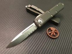 Microtech UTX85 Single Edge Satin Part Serrated OD Green