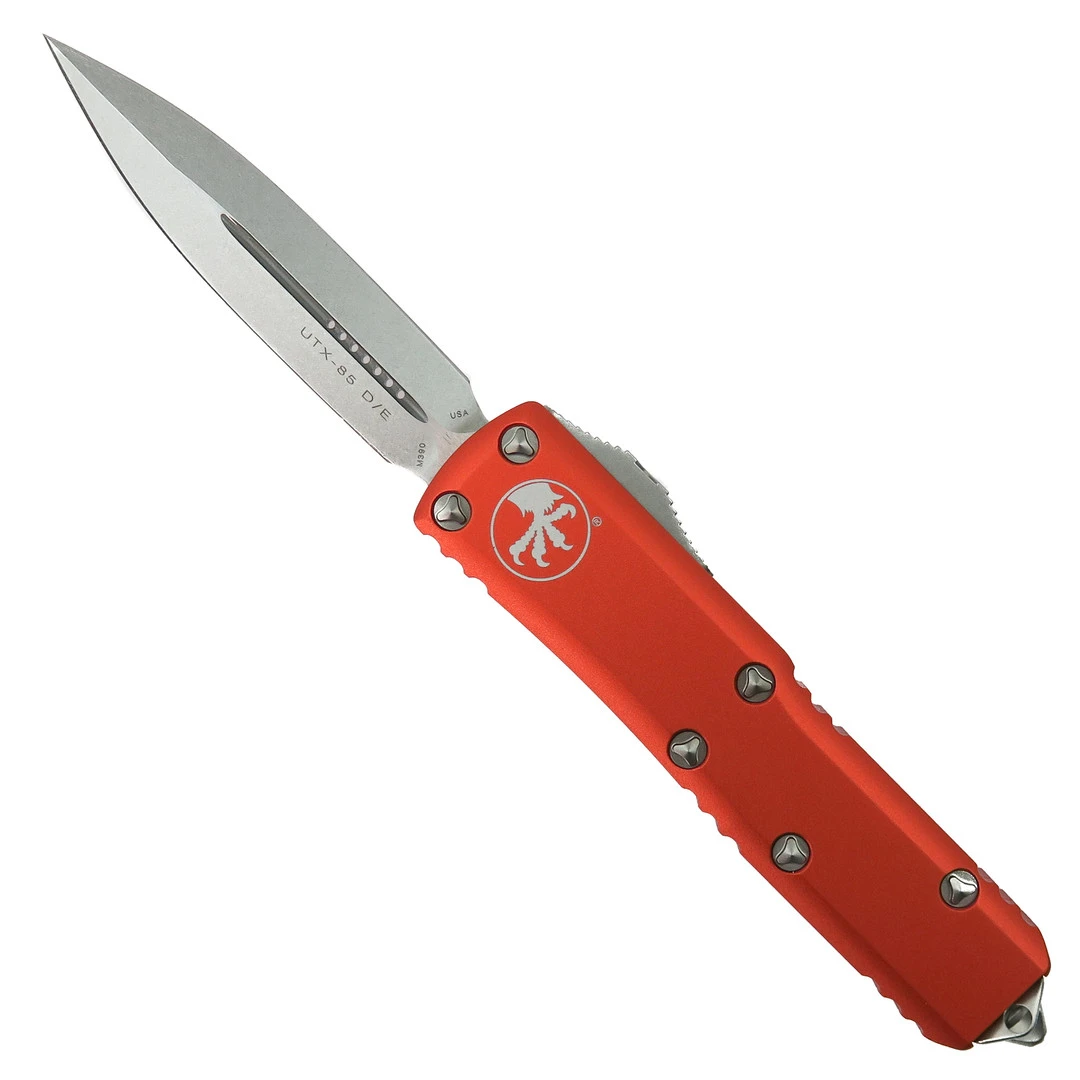 Microtech Orange UTX-85 OTF Auto Knife, Stonewash Dagger Blade 1 Microtech Orange UTX-85 OTF Auto Knife, Stonewash Dagger Blade