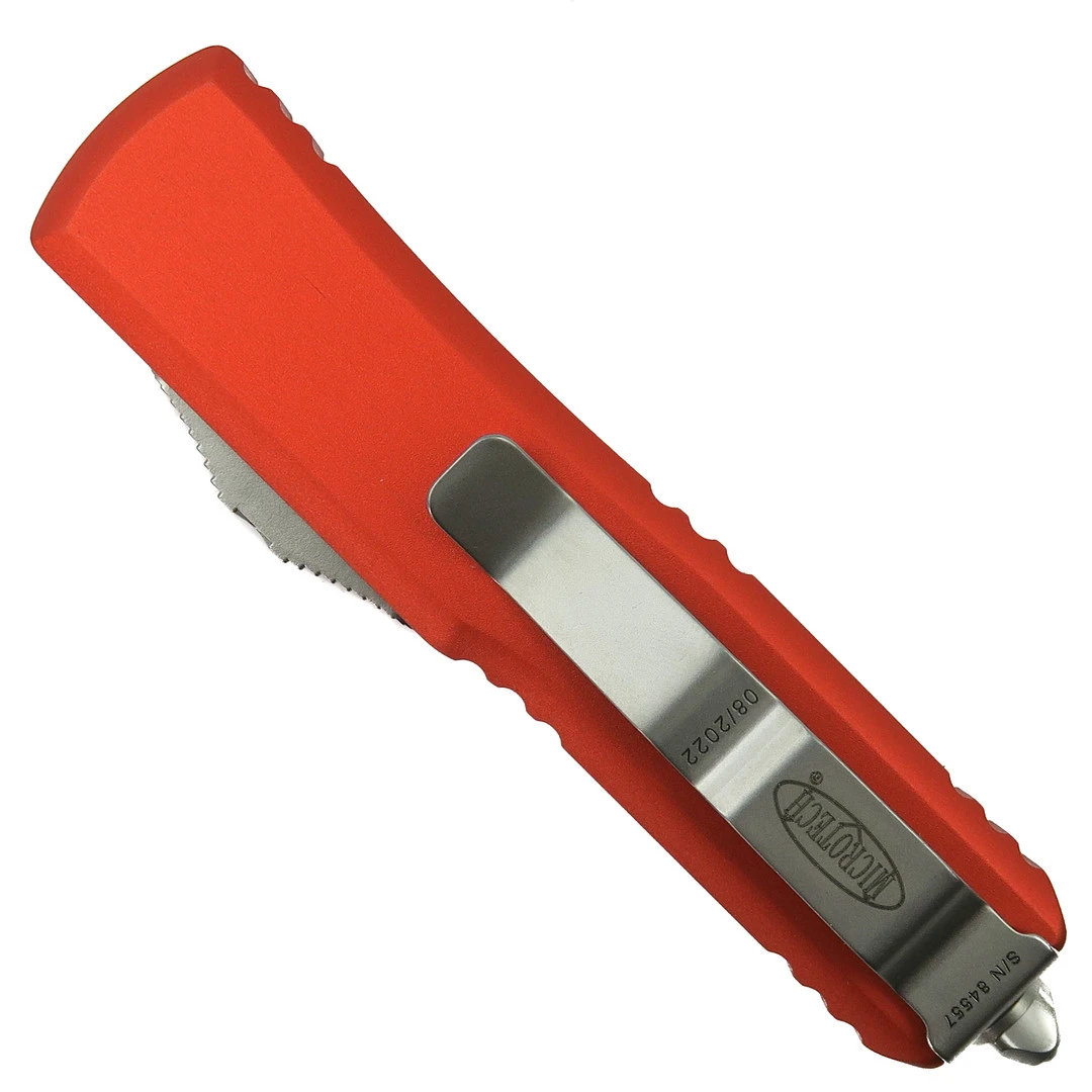 Microtech Orange UTX-85 OTF Auto Knife, Stonewash Dagger Blade 2 Microtech Orange UTX-85 OTF Auto Knife, Stonewash Dagger Blade - Image 2