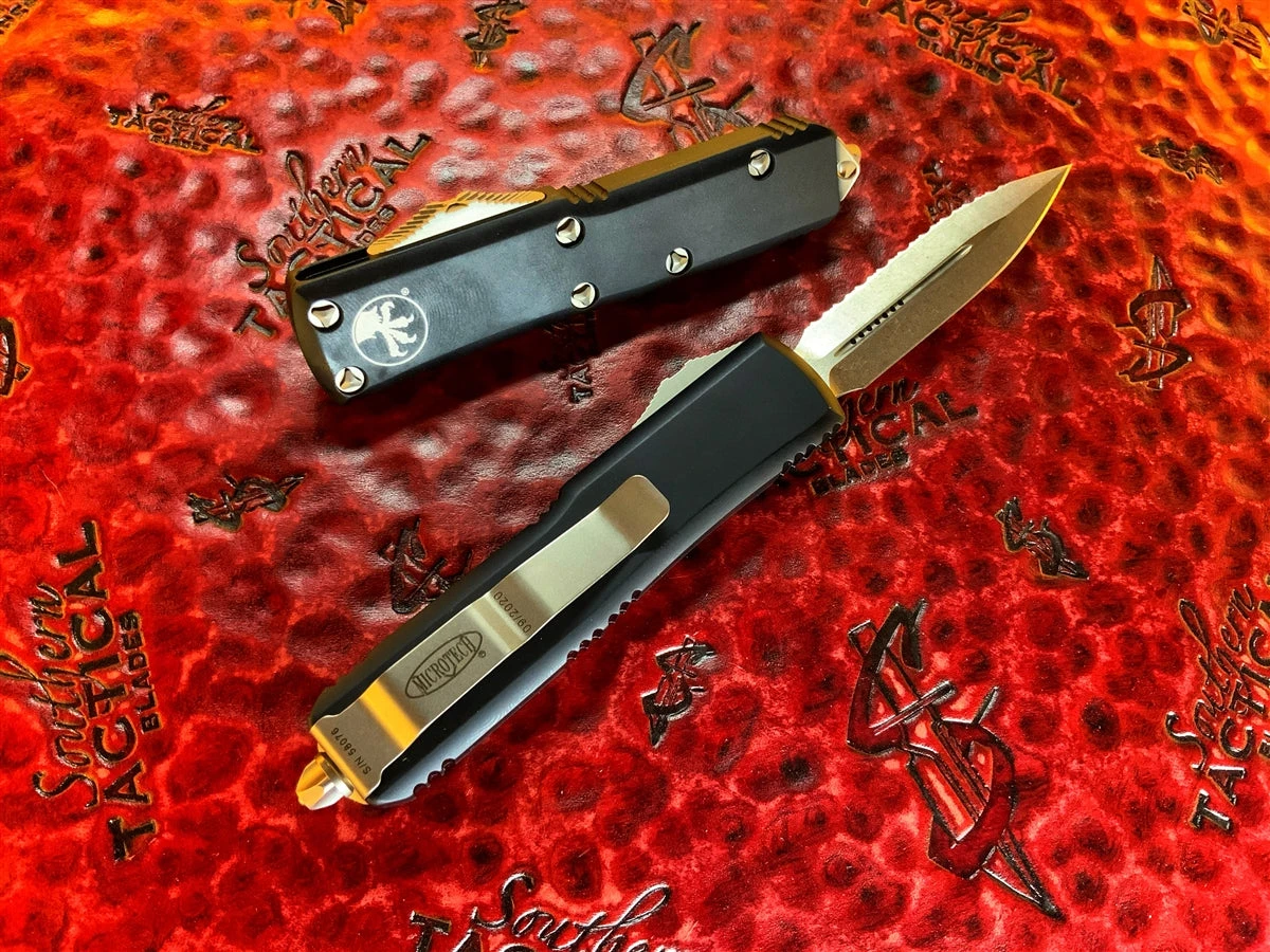 Microtech UTX85 Double Edge Stonewashed Full Serrated 2 Microtech UTX85 Double Edge Stonewashed Full Serrated - Image 2