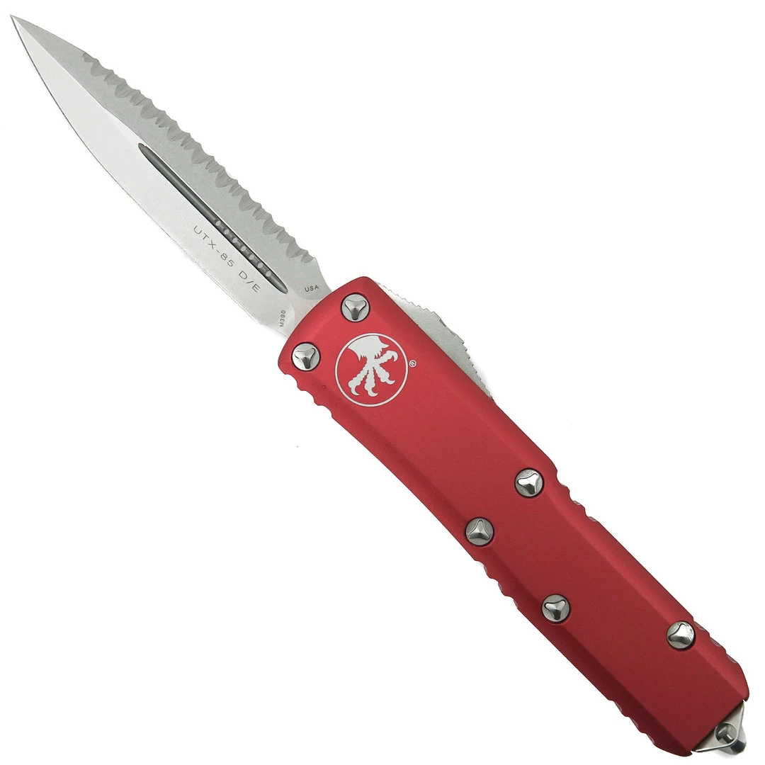Microtech Red UTX-85 OTF Auto Knife, Stonewash Serrated Dagger Blade 1 Microtech Red UTX-85 OTF Auto Knife, Stonewash Serrated Dagger Blade