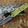 Microtech UTX-85 Double Edge Full Serrated G10 OD Green Top