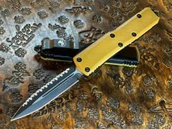 Microtech UTX-85 Double Edge Full Serrated G10 Tan Top