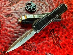 Microtech UTX85 II Stepside Double Edge Stonewash Full Serrated Signature Series