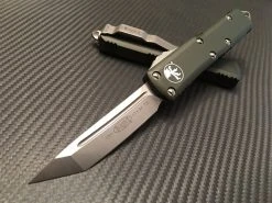 Microtech UTX85 Tanto Satin Standard OTF Automatic Knife In OD Green