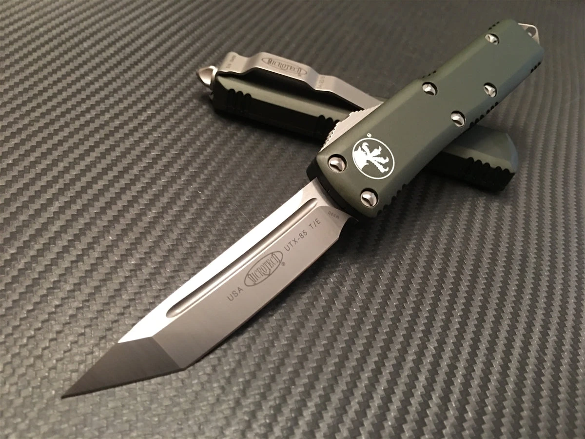 Microtech UTX85 Tanto Satin Standard OTF Automatic Knife In OD Green 1 Microtech UTX85 Tanto Satin Standard OTF Automatic Knife In OD Green