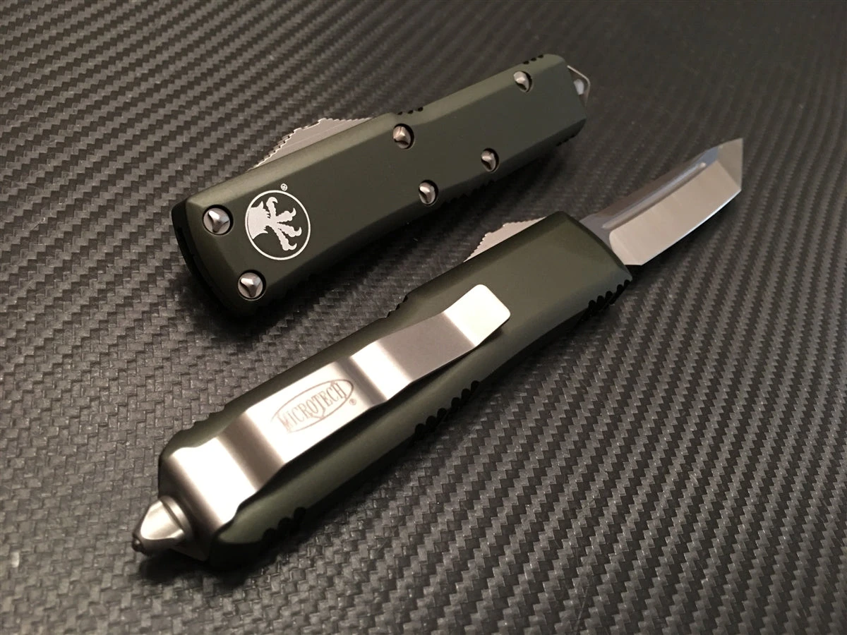 Microtech UTX85 Tanto Satin Standard OTF Automatic Knife In OD Green 2 Microtech UTX85 Tanto Satin Standard OTF Automatic Knife In OD Green - Image 2