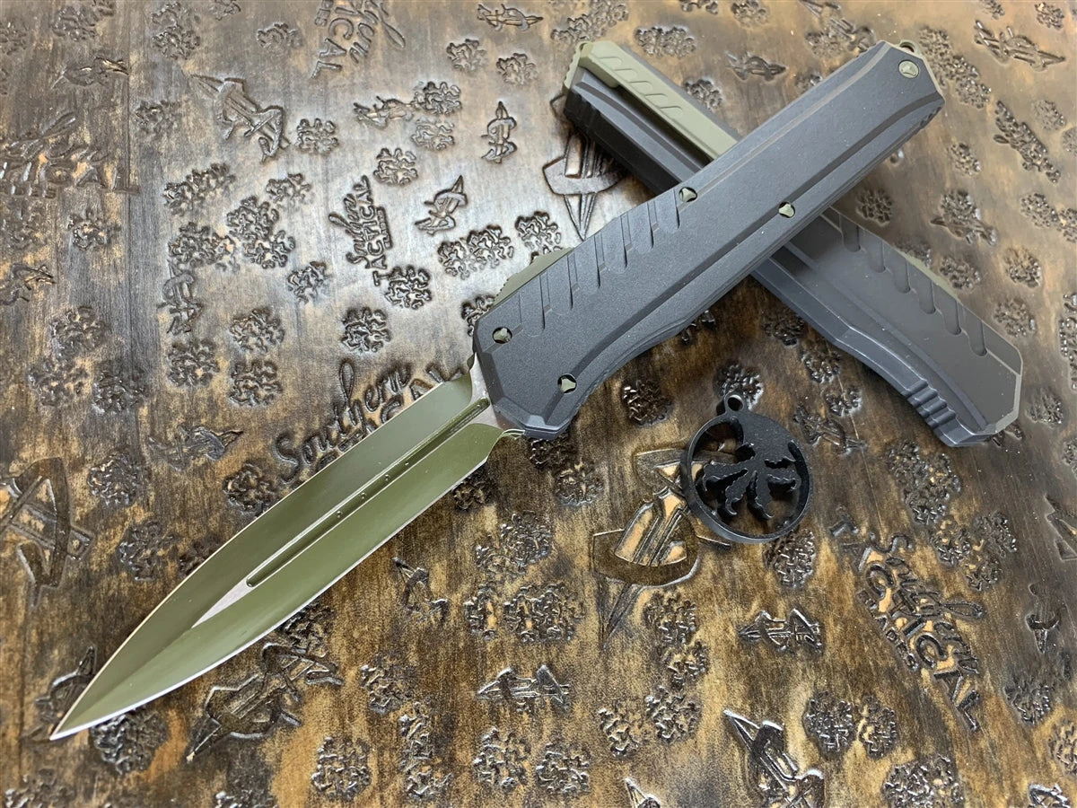 Microtech Cypher MK7 Double Edged Limited Edition OD Green Blade W/ Green Accents 1 Microtech Cypher MK7 Double Edged Limited Edition OD Green Blade W/ Green Accents