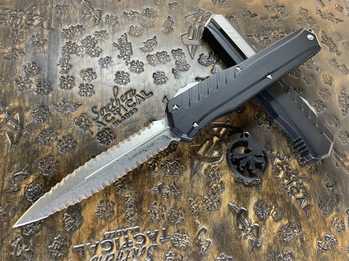 Microtech Cypher MK7 Double Edge Stonewashed Double Full Serrated 1 Microtech Cypher MK7 Double Edge Stonewashed Double Full Serrated