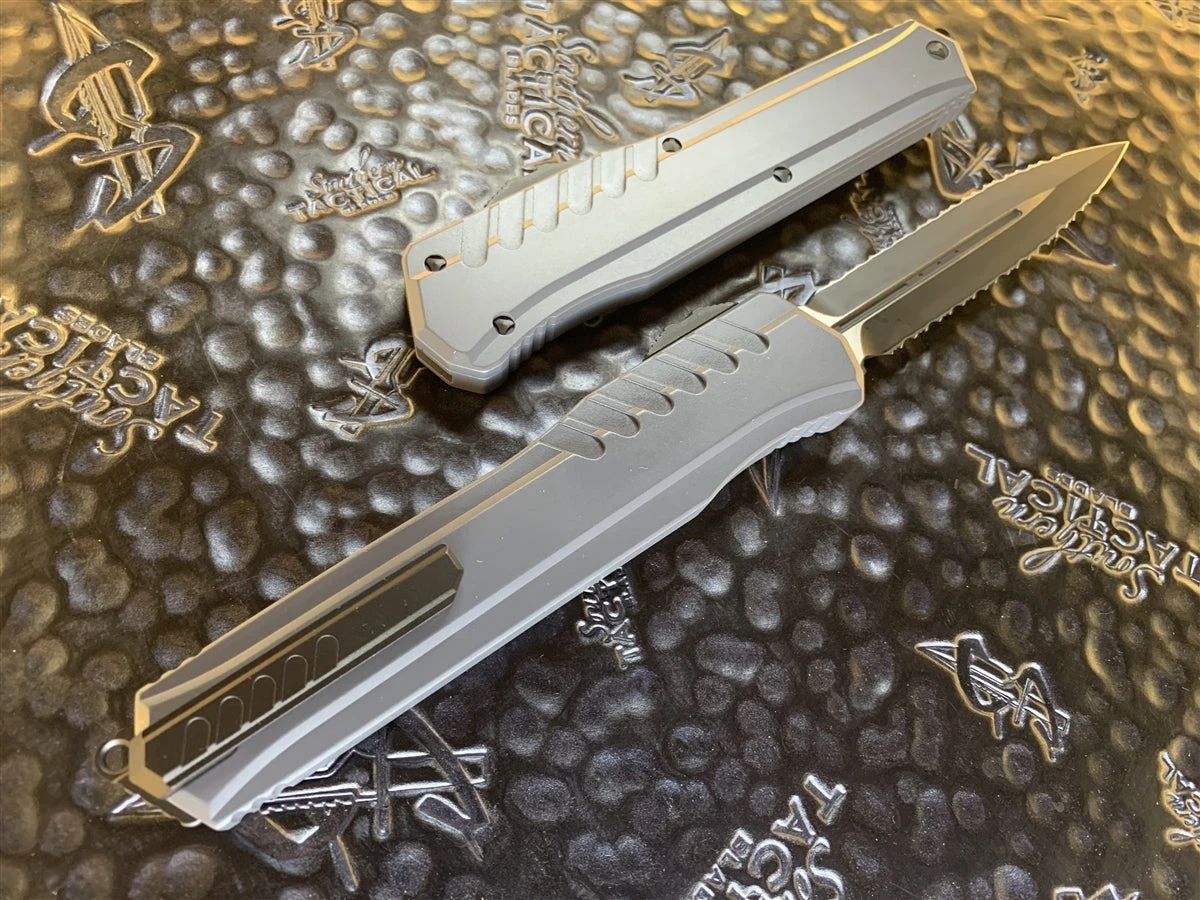 Microtech Cypher MK7 Double Edge Double Full Serrated Grey 2 Microtech Cypher MK7 Double Edge Double Full Serrated Grey - Image 2