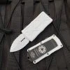 Microtech Exocet Stormtrooper D/E White Aluminum Body W/ White Full Serrated Blade (1.9”) 157-3ST