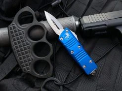Microtech Mini Troodon D/E Blue Aluminum Body W/ Stonewashed Plain Edge Blade (1.99”) 238-10BL