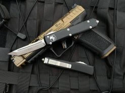 Microtech Ultratech T/E Black Aluminum Body W/ Stoneashed Plain Edge Blade (3.45") 123-10