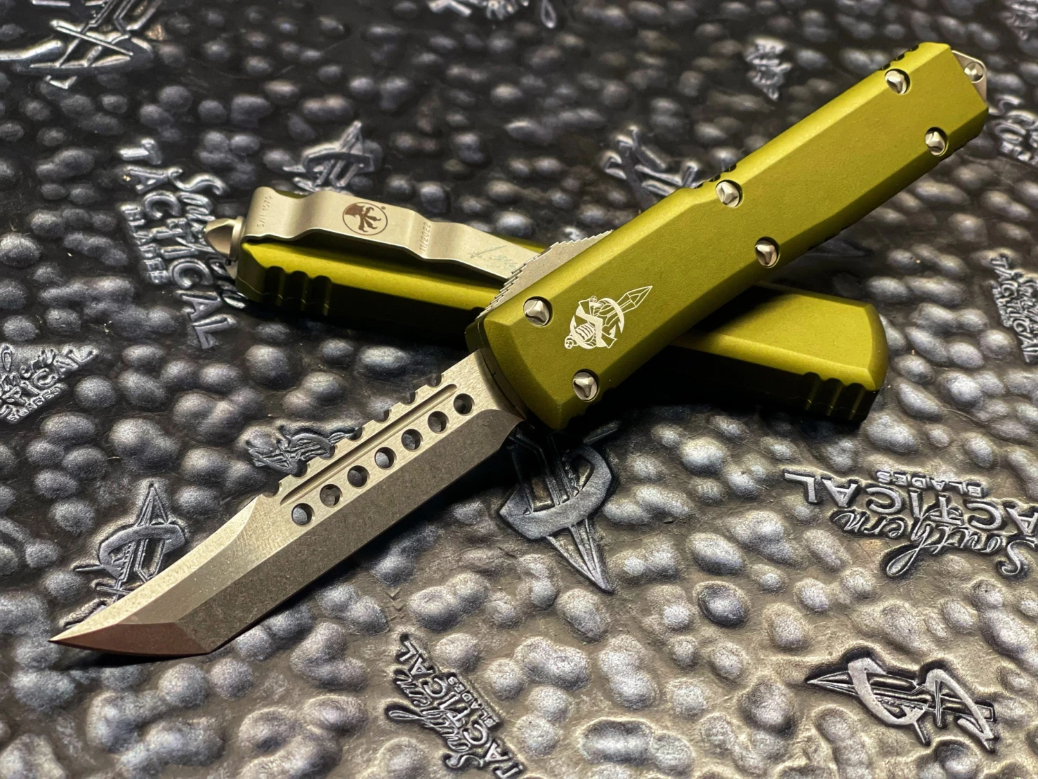 Microtech Ultratech Hellhound Stonewashed Standard OD Green Signature Series Off Automatic Knife 1 Microtech Ultratech Hellhound Stonewashed Standard OD Green Signature Series Off Automatic Knife