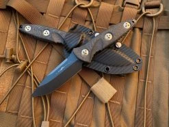 Microtech Socom Alpha Mini S/E Carbon Fiber Scales W/ Bronzed Hardware And DLC Plain Edge Blade (3.75”) 113M-1DLCCFS