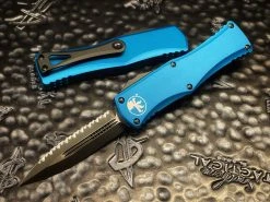 Microtech Hera Double Edge Full Serrated Blue