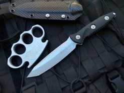 Microtech Socom Alpha Fixed Blade Black G10 Scales W/ Stonewashed Tanto Plain Edge Blade (5.45”) 114-10