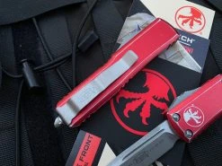 Microtech UTX-85 S/E Distressed Red Aluminum Body W/ Stonewashed Plain Edge Blade (3.1”) 231-10DRD -PrecisionBladesMicrotech image 40c8ee08 2125 4590 ba59 dbe2606acae2 81387.1680805536