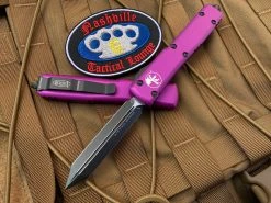 Microtech Ultratech Spartan Violet Aluminum Body W/ Black Hardware And Black Plain Edge Blade (3.4β) 223-1VI