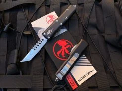 Microtech UTX-85 Hellhound Black Aluminum Body W/ Stonewashed Plain Edge Blade (3.1”) 719-10S