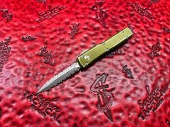 Microtech UTX-70 Double Edge Double Full Serrated Apocalyptic Distressed OD Green