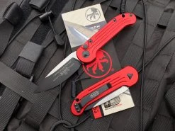 Microtech LUDT Auto Folder Red Aluminum Body W/ Black Plain Edge Blade (3.375”) 135-1RD