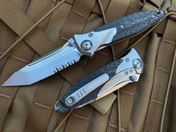 Microtech Socom Bravo Manual Folder Bead Blast Titanium W/ Carbon Fiber Inlay And T/E Partially Serrated Blade 261-8CFTI