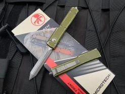 Microtech UTX-70 Spartan OD Green Distressed Aluminum Body W/ Apocalyptic Plain Edge Blade (2.42”) 249-10DOD