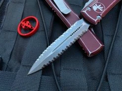 Microtech Ultratech D/E Distressed Merlot Aluminum Body W/ Apocalyptic Double Full Serrated Blade ( 3.4”) 122-D12DMR -PrecisionBladesMicrotech image 79b40282 f8b7 45d7 8b2a 1e5ffcb18f5a 37776.1680805532