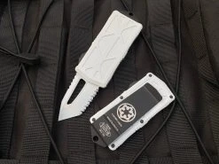 Microtech Exocet Stormtrooper T/E White Aluminum Body W/ White Full Serrated Blade (1.9β) 158-3ST