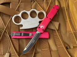 Microtech Ultratech T/E Pink Aluminum Body W/ Black Plain Edge Blade (3.4”) 123-1PK