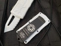 Microtech Exocet Stormtrooper T/E White Aluminum Body W/ White Full Serrated Blade (1.9”) 158-3ST -PrecisionBladesMicrotech image 952777a3 025c 4526 a66e 77deb6d03106 51512.1680805487