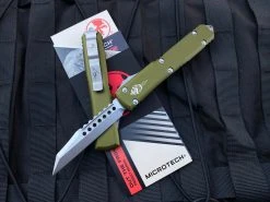 Microtech Ultratech Warhound OD Green Aluminum Body W/ Stonewashed Plain Edge Blade (3.4β) 119W-10ODS