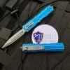 Microtech Dirac Distressed Blue Aluminum Body W/ Atonewashed Plain Edge Blade (2.92”) 225-10DBL