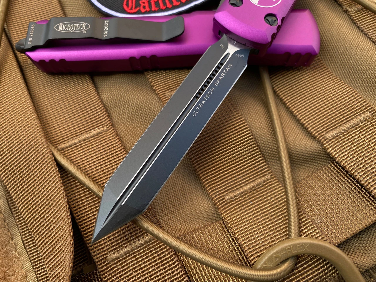 Microtech Ultratech Spartan Violet Aluminum Body W/ Black Hardware And Black Plain Edge Blade (3.4”) 223-1VI 2 Microtech Ultratech Spartan Violet Aluminum Body W/ Black Hardware And Black Plain Edge Blade (3.4”) 223-1VI - Image 2