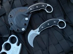 Microtech Iconic Righthand Karambit Fixed Blade Black G10 Scales W/ Stonewashed Plain Edge Blade (2.25”) 118-10R