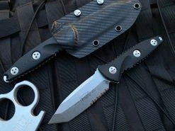 Microtech Socom Alpha Mini T/E Black G10 Scales W/ Stonewashed Tanto Partially Serrated Blade (3.72”) 114M-11