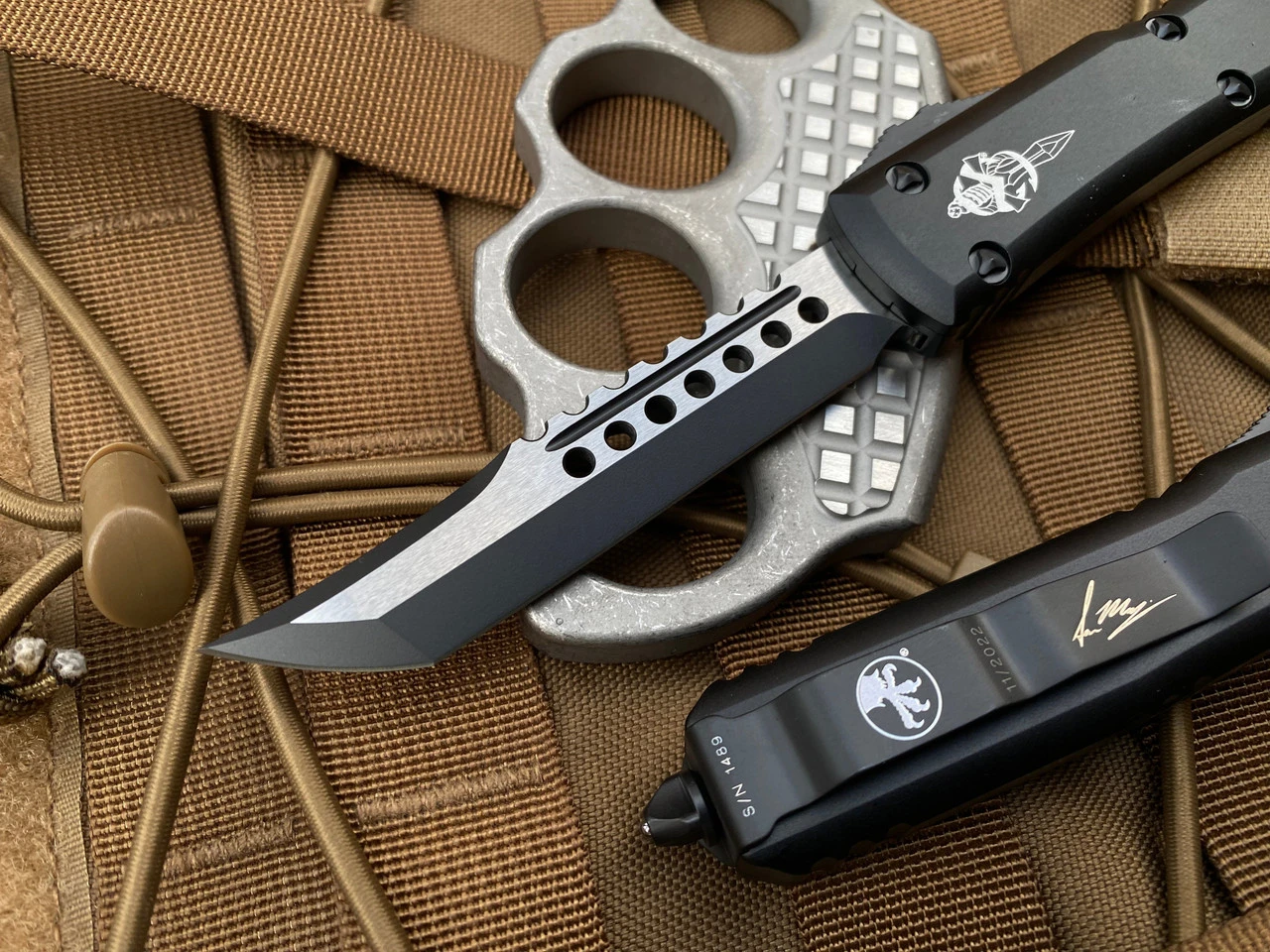 Microtech Ultratech Hellhound Tactical Black Aluminum Body W/ Two Tone Black Black Plain Edge Blade (3.35”) 119-1TS 2 Microtech Ultratech Hellhound Tactical Black Aluminum Body W/ Two Tone Black Black Plain Edge Blade (3.35”) 119-1TS - Image 2