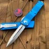 Microtech Combat Troodon D/E Blue Aluminum Body W/ Stonewashed Full Serrated Blade (3.81”) 142-12BL
