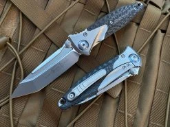 Microtech Socom Bravo Manual Folder Bead Blast Titanium W/ Carbon Fiber Inlay And T/E Plain Edge Blade 261-7CFTI