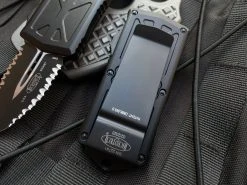 Microtech Exocet D/E Black Aluminum Body W/ Black Tactical Double Full Serrated Blade (1.9”) 157-D3T -PrecisionBladesMicrotech image d6130608 98a7 4c4e b424 001ade034b0d 24375.1680805537