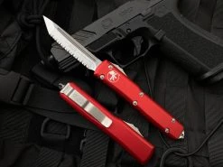 Microtech Ultratechs T/E Red Satin Full Serrated 123-6RD
