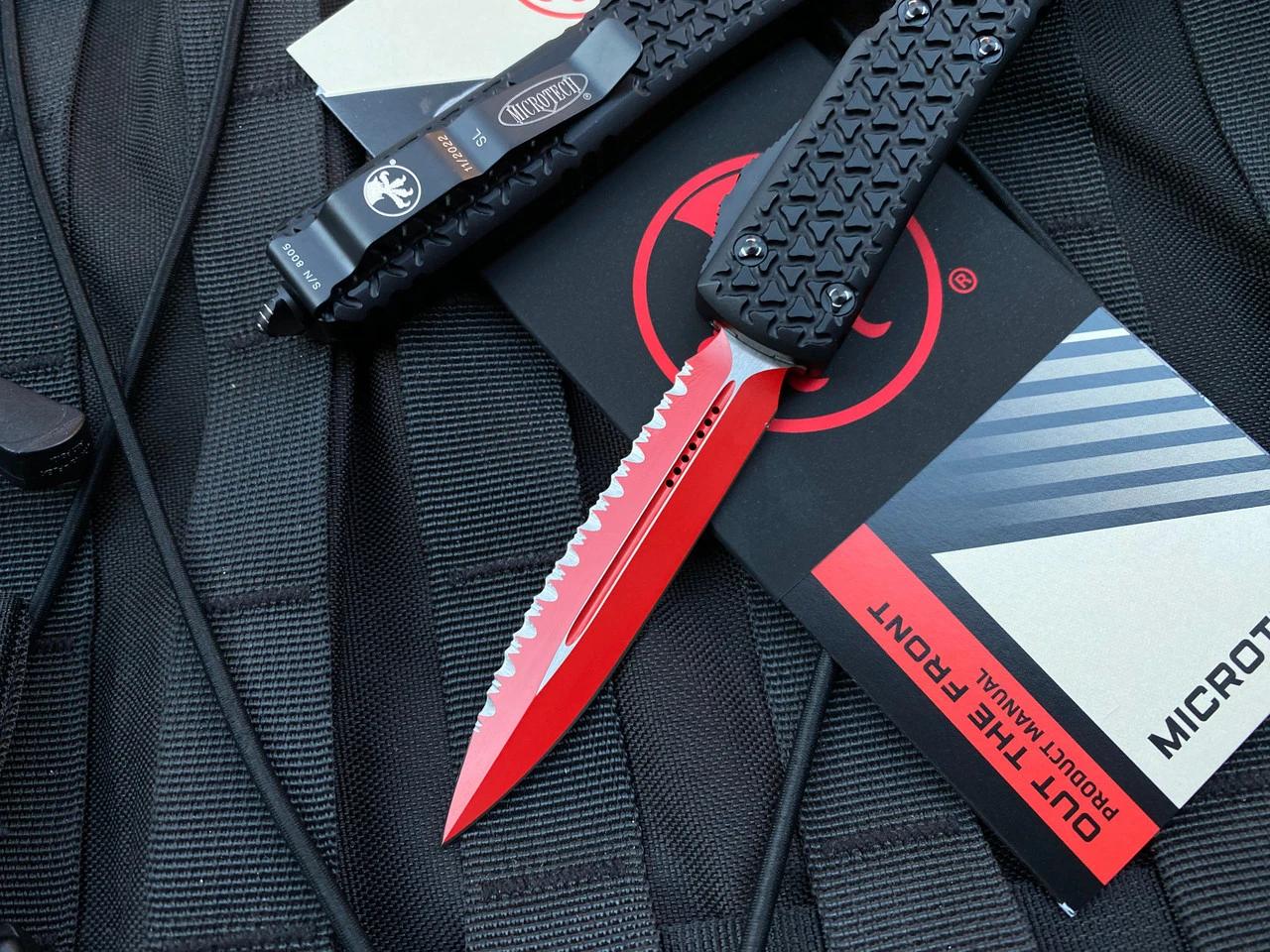 Microtech Ultratech D/E Sith Lord Edition Black Tri-Grip Aluminum Body W/ Ringed Hardware And Red Full Serrated Edge Blade (3.4”) 122-3SL 2 Microtech Ultratech D/E Sith Lord Edition Black Tri-Grip Aluminum Body W/ Ringed Hardware And Red Full Serrated Edge Blade (3.4”) 122-3SL - Image 2