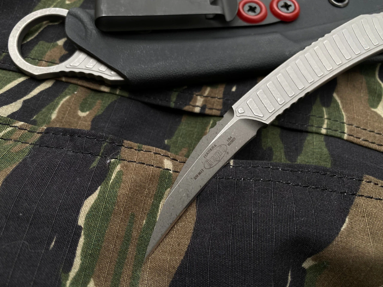 Microtech X Bastinelli Feather S/E Fixed Blade Apocalyptic Finished Body W/ Apocalyptic Plain Edge Blade (1.875”) 215-10APS 2 Microtech X Bastinelli Feather S/E Fixed Blade Apocalyptic Finished Body W/ Apocalyptic Plain Edge Blade (1.875”) 215-10APS - Image 2