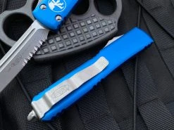 Microtech Ultratech T/E Blue Aluminum Body W/ Apocalyptic Finish Partially Serrated Blade (3.44”) 123-11APBL -PrecisionBladesMicrotech image f8ae12d0 bb03 4bc9 a3d3 55e97e8818fc 48695.1680805515