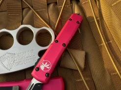 Microtech Ultratech T/E Pink Aluminum Body W/ Black Plain Edge Blade (3.4”) 123-1PK -PrecisionBladesMicrotech image fc544470 f189 4bfa bae3 9a756d5d4939 83725.1680805520